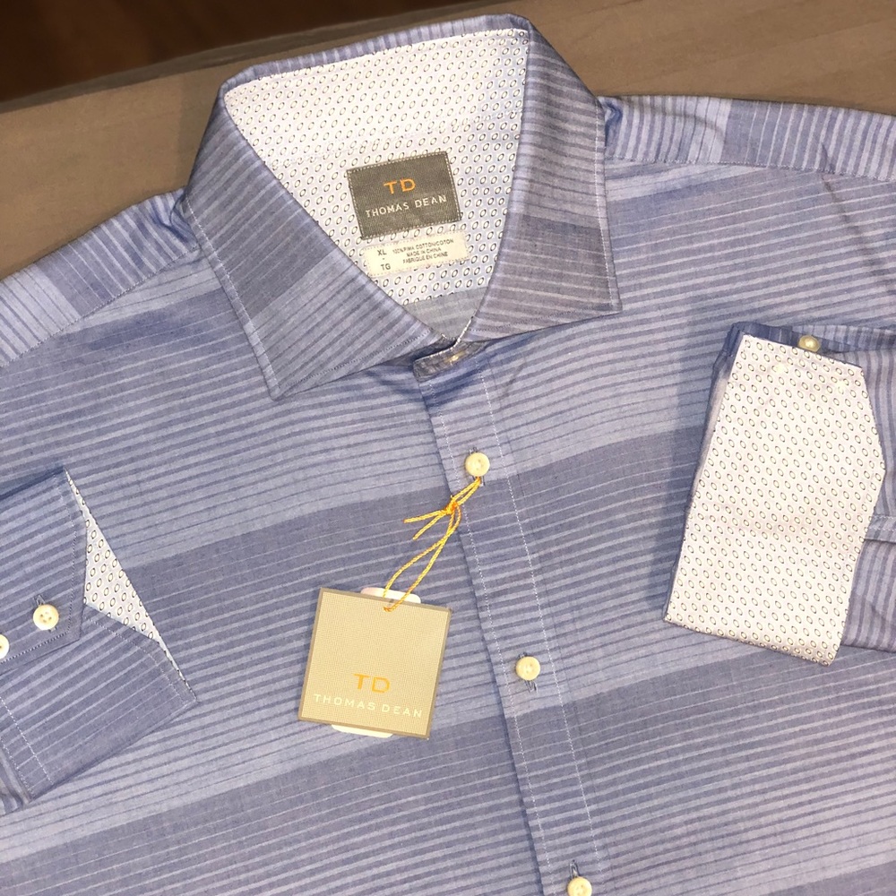 Thomas Dean Blue Gradient Stripe Sport Shirt
